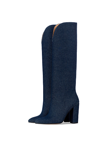 Blue Denim Heeled Tall Boots, 1