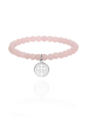 Silver & Rose Quartz Beaded Bracelet, 1