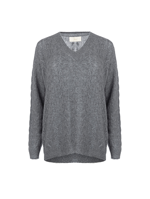 Grey Cashmere Cable Knit Pullover, 1