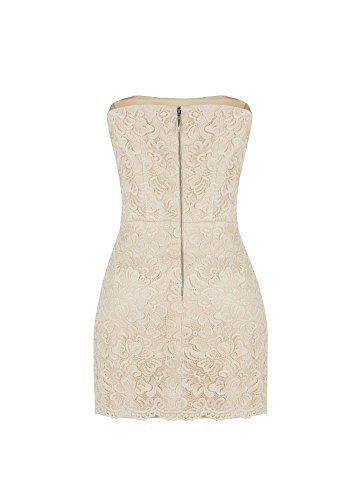 Beige Lace-Paneled Mini Dress, 2