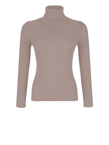 Light brown ribbed knit turtleneck, 1