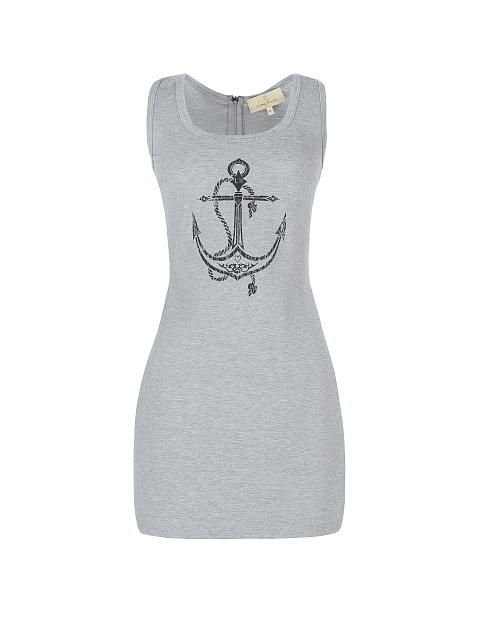 Grey Cotton Anchor Printed Tank Dress, 1