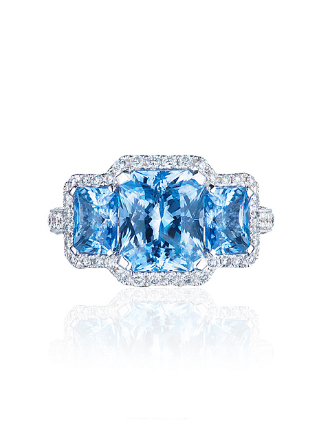 Sapphire, Round Diamond & White Gold Ring, 2