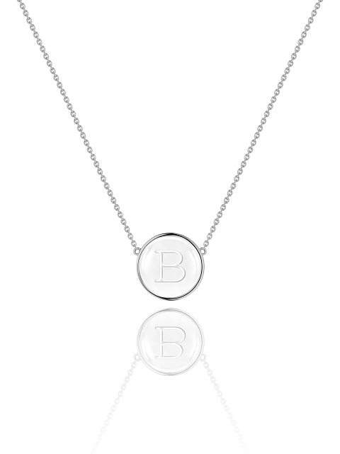 White gold necklace with letter B pendant with rock crystal, 1