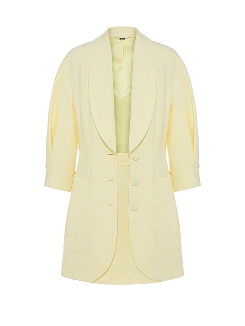 Yellow Tweed Suit Of A Long Jacket And A Mini Skirt, 3