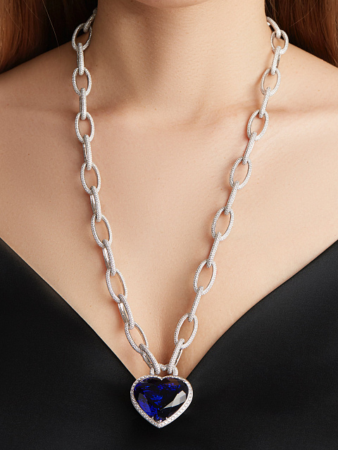 Heart Tanzanite, Round Diamond & White Gold Necklace, 7