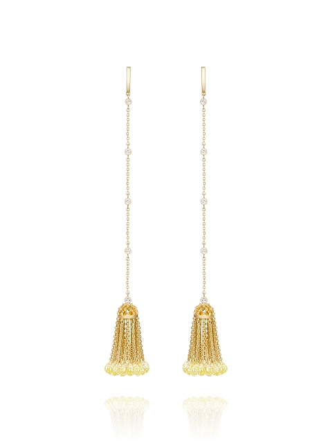 Briolette Lemon Quartz, Round Topaz & Gold Tassel Earrings, 1