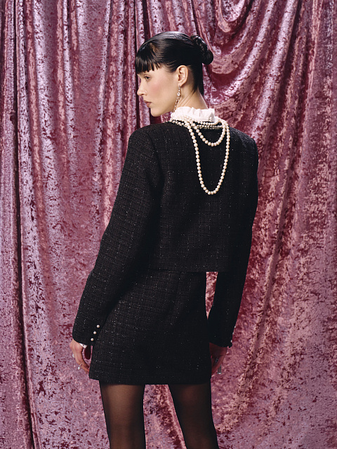 Black and white chiffon and tweed mini dress, 9 Black and white chiffon and tweed mini dress, 9