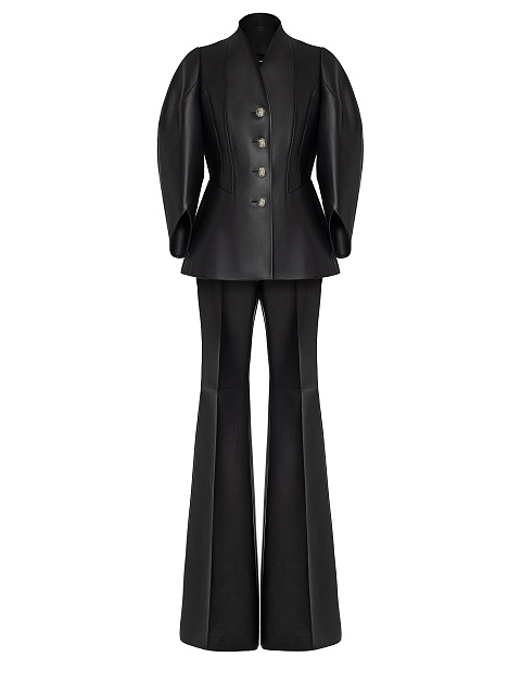 Black Leather Two-piece Suit With Flared Trousers, 1 Black Leather Two-piece Suit With Flared Trousers, 1
