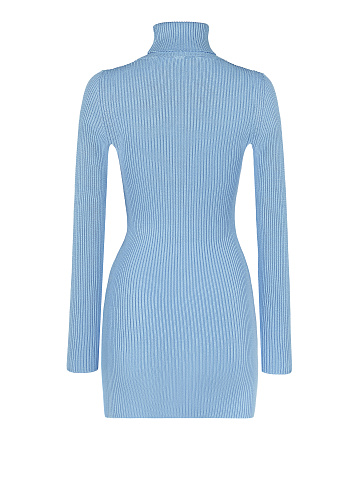Light Blue Rib Knit Turtleneck Mini Dress, 2