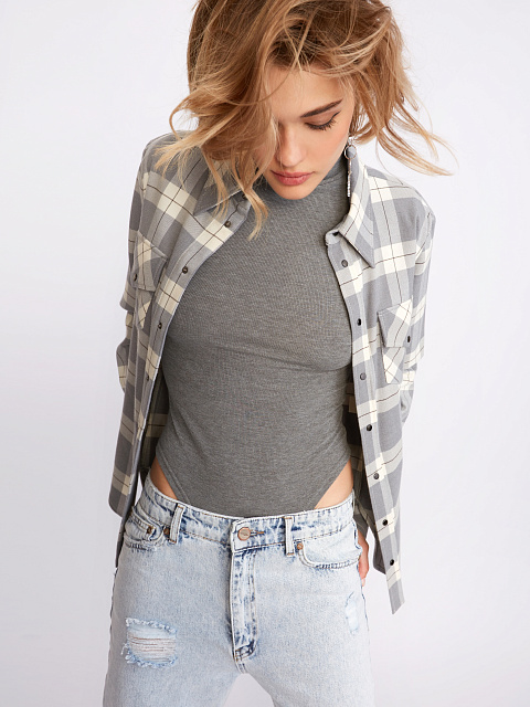 Grey Ribbed Cotton L/S Turtleneck Bodysuit, 5 Grey Ribbed Cotton L/S Turtleneck Bodysuit, 5