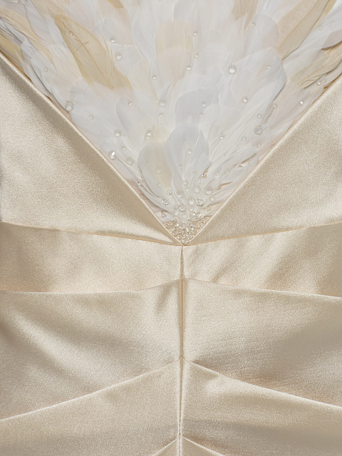 Beige Open Shoulder Feather Silk Maxi Dress, 4 Beige Open Shoulder Feather Silk Maxi Dress, 4