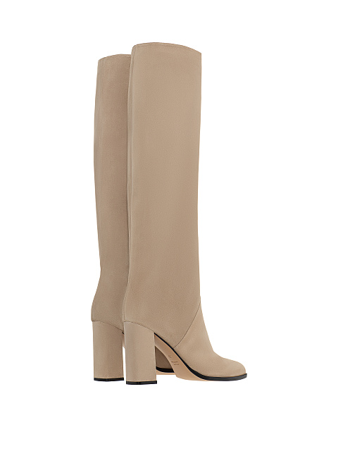 Beige Suede Heeled Long Boots, 3