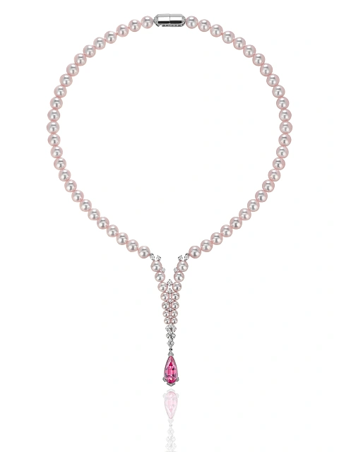 White Gold, Acoya Pearl, Diamond & Spinel Necklace, 1