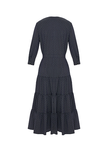Navy Blue Polka Dot Printed Midi Dress, 2