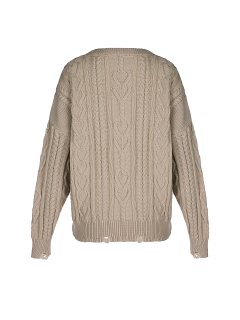 Light Brown Distressed Cable Knit Sweater, 2 Light Brown Distressed Cable Knit Sweater, 2