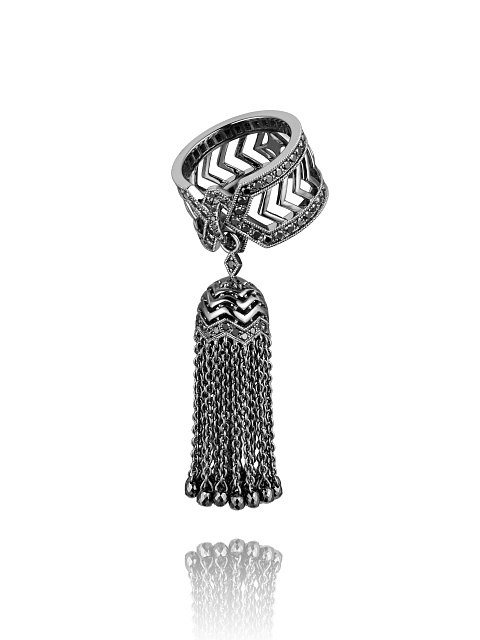Black Gold & Diamond Tassel Ring, 1