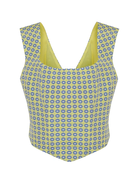 Yellow Jacquard Top & Mini Skirt Set, 4 Yellow Jacquard Top & Mini Skirt Set, 4
