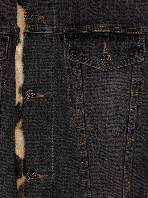 Grey Denim & Printed Goat Fur Vest, 3 Grey Denim & Printed Goat Fur Vest, 3