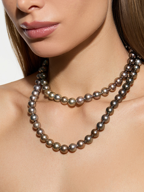 Yellow gold necklace with Tahitian Multicolor pearls, 3