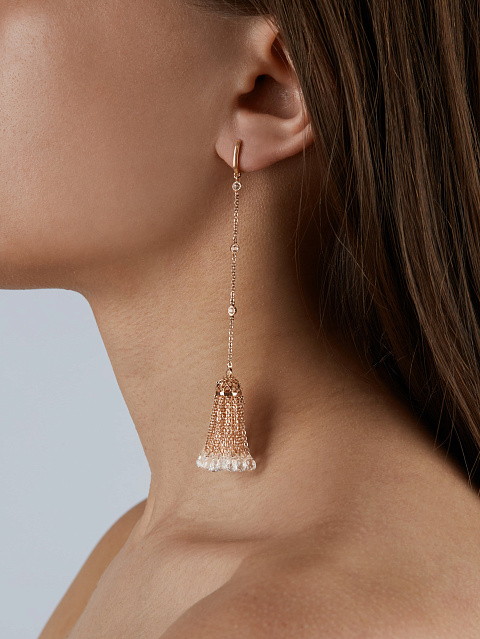 Rose Gold, Topaz & Rock Crystal Short Tassel Earrings, 2