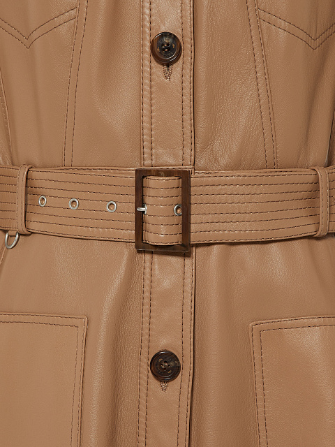 Beige Belted Leather Coat, 3 Beige Belted Leather Coat, 3