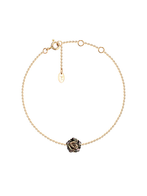 Bracelet made of yellow gold with a rose of black carved mother-of-pearl, 1