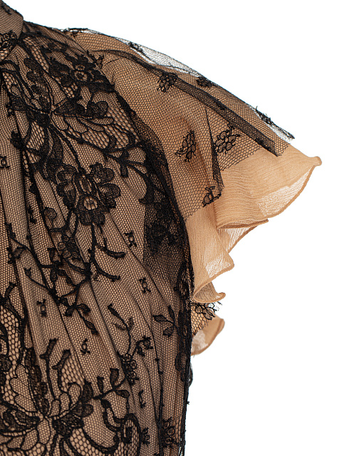 Beige & Black Lace Chiffon Midi Dress, 3