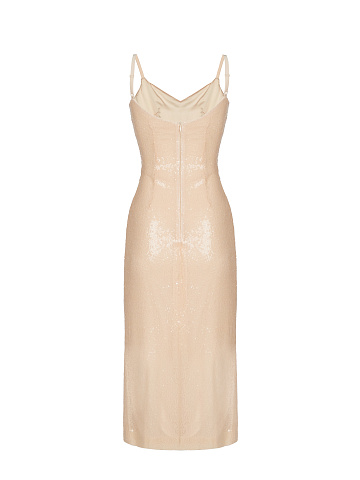 Beige Sequined Midi Dress, 2