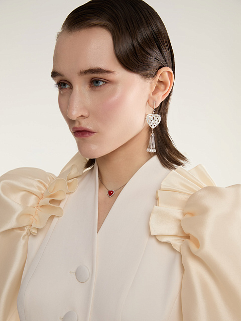 White Gold & Mother-of-Pearl Heart Earrings, 2