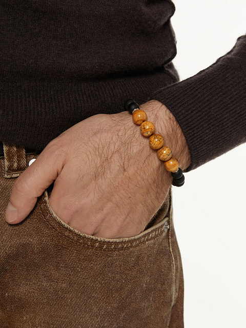Rose gold bracelet with jasper and onyx beads, 2