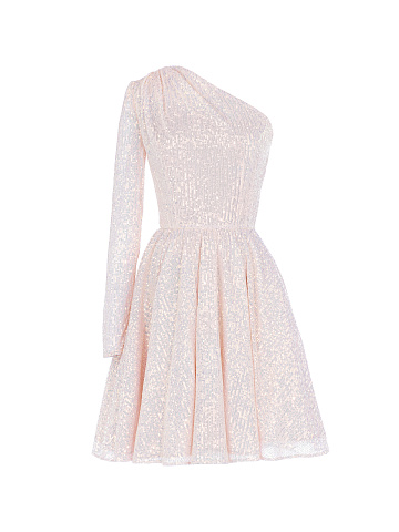 Light Pink Sequined One Sleeve Dress , 1