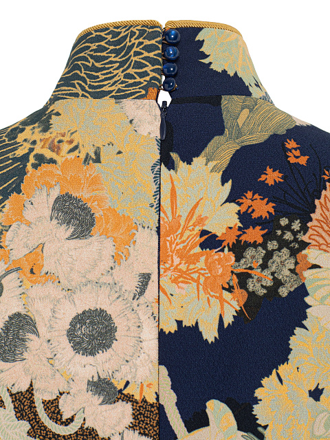 Navy Blue Floral Print Midi Dress, 8