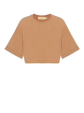 Beige cropped cotton T-shirt , 1
