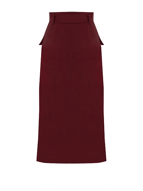 Burgundy Midi Skirt With Pockets, 2 Burgundy Midi Skirt With Pockets, 2