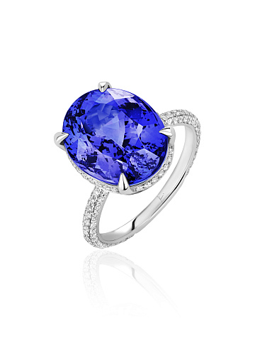 Oval Tanzanite, Round Diamond & White Gold Ring, 1
