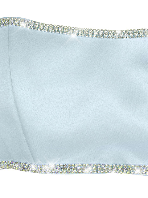 Light Blue Rhinestones Trimmed Satin Top, 4 Light Blue Rhinestones Trimmed Satin Top, 4