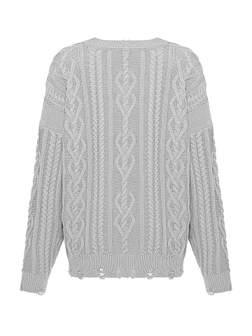 Light Grey Unisex Cable Knit Cotton Sweater, 2