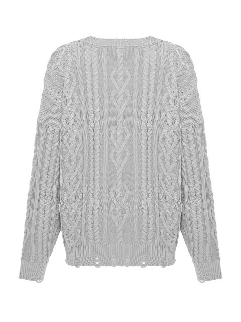 Light Grey Unisex Cable Knit Cotton Sweater, 2 Light Grey Unisex Cable Knit Cotton Sweater, 2