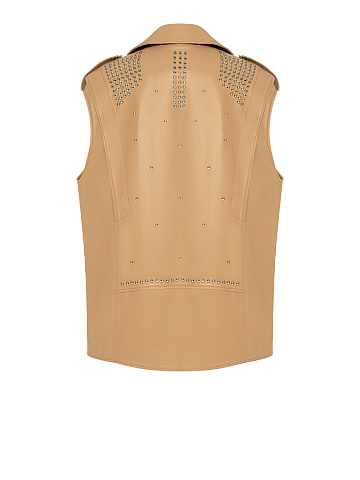 Light Beige Oversized Studded Leather Vest, 2