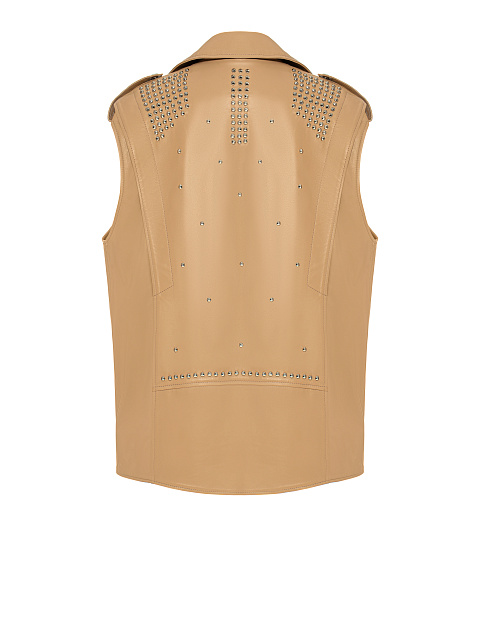 Light Beige Oversized Studded Leather Vest, 2 Light Beige Oversized Studded Leather Vest, 2