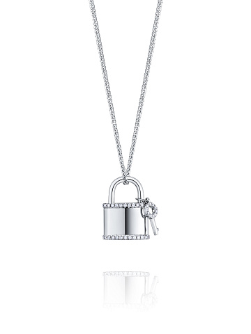 White Gold & Diamonds Lock Necklace, 1