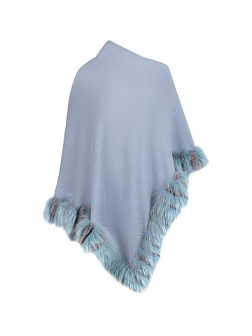 Blue Cashmere Poncho With Fox Fur, 1