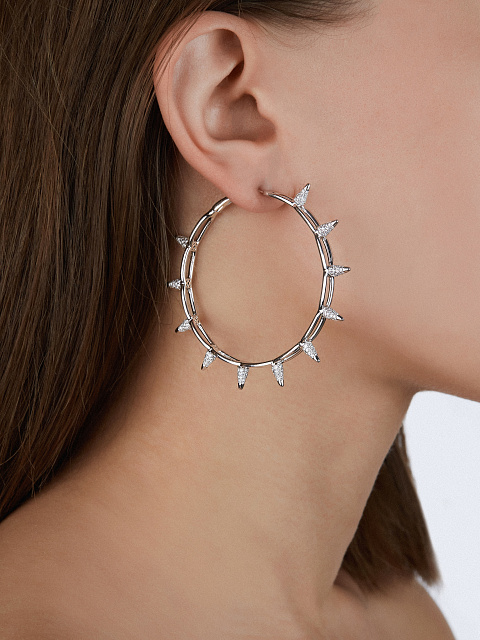 Round Diamond & White Gold Hoop Earrings, 2