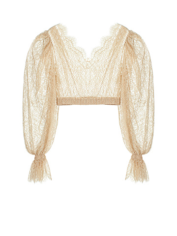 Beige Lace Cropped Blouse, 2