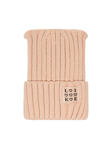 Peach Pink "Like" Patch Beanie, 1
