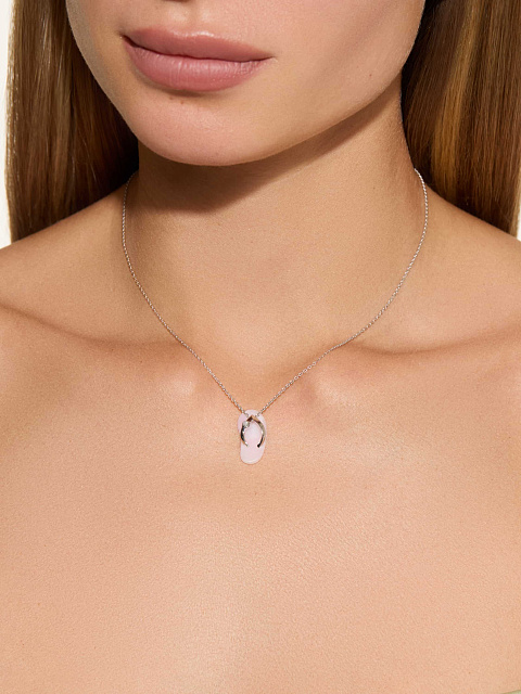 White gold necklace with pendant with pink opal and LG diamond, 3