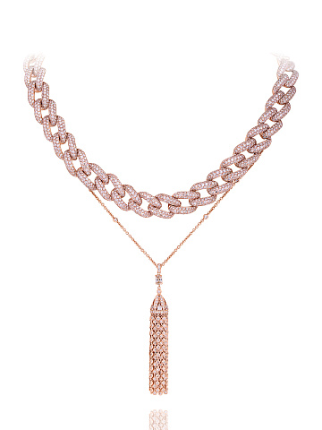 Rose Gold Diamond Tassel Necklace, 1