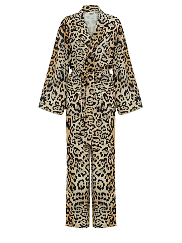 Beige Leopard Shirt & Pants Pajama Set, 1