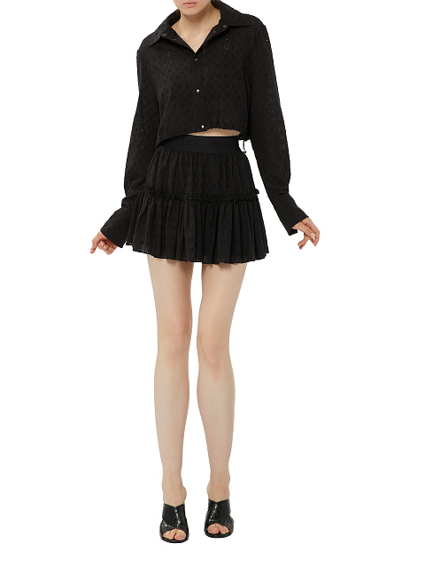 Black Cotton Lace Set Of Bra & Cropped Shirt, 7
